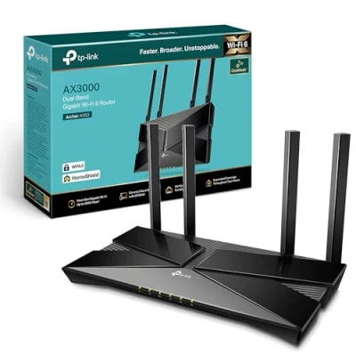 Image of TP Link WiFi 6 OneMesh Router, AX3000 Mbps Gigabit VPN Dual Core CPU Fibre WPA3 Cybersecurity, Ideal for Gaming Xbox/PS4/Steam, Compatible with Alexa (Archer AX53)