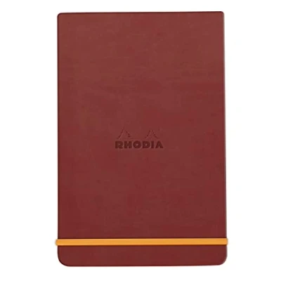 Image of RHODIA 194350C Hard Notebook Webnotepad Nacarat A6 Lined 192 Detachable Pages Ivory Clairefontaine Paper 90 g/m Bookmark, Elastic Closure Faux Leather Cover Rhodiarama