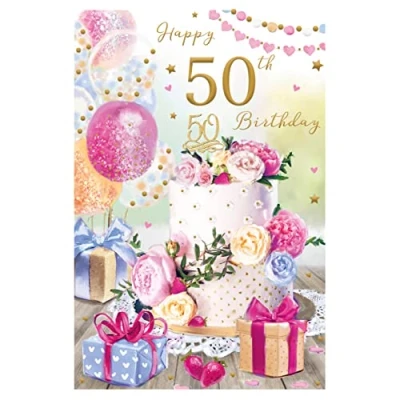 Image of ICG Happy 50th Birthday Card Female Cake