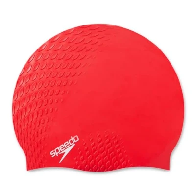 Image of Speedo Unisex Bubble Active+ Swimming Cap Textured Design, Fed Red, One Size