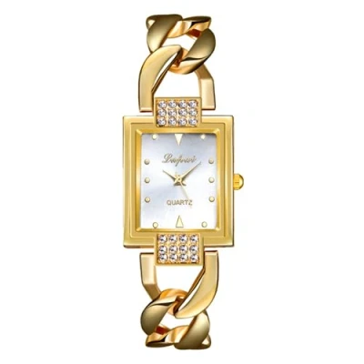 Image of JewelryWe Womens Rectangular Bracelet Watch: Iced Out Rhinestone Analog Quartz Gold Sliver Adjustable Dress Watch Elegant Watches Gifts for Girlfriend Mother Wife