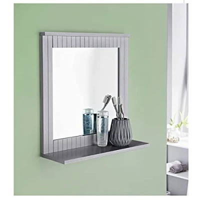 Image of Homme Concept Grey Bathroom mirror with shelf, Wall mounted mirrors, Hanging Vanity Mirror, for the Living Room and Bathroom, Décor, Wood Frame.