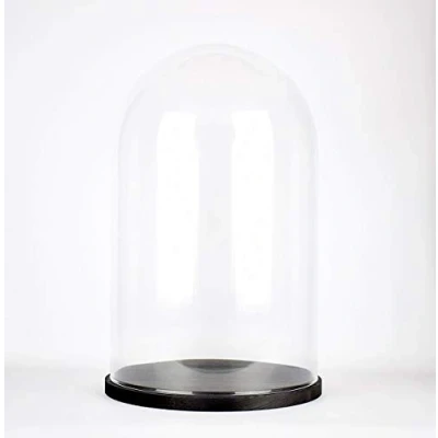 Image of EMH Handmade Mouth Blown Clear Circular Glass Display Cloche Bell Jar Dome With Black Base 40 cm