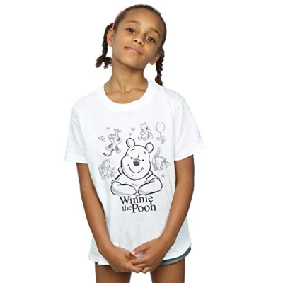 Image of Disney Girls Winnie The Pooh Collage Sketch T Shirt White 3 4 Years