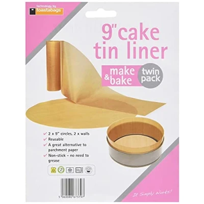 Image of Toastabags Make and Bake Cake tin Liner 9 inch, Twin Pack, Acrylic, Gold