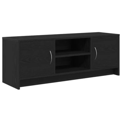 Image of vidaXL black oak tv stand/cabinet modern engineered wood console with ample storage, metal handles 102x30x37.5 cm for living room/bedroom