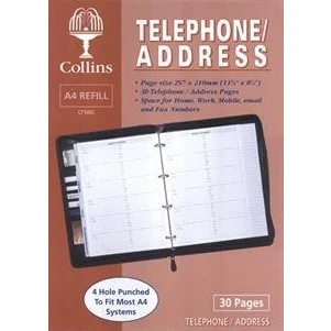 Image of Collins A4 Telephone &amp; Address Book Conference Folder Folio Ringbinder Refill CF1002
