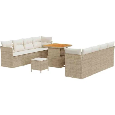 Image of vidaXL 11 Piece Garden Sofa Set with Cushions Beige Poly Rattan Acacia