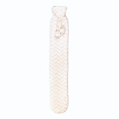 Image of Invero Extra Long Soft and Cosy Hot Water Bottle with Faux Fur Cover Pom Poms 2 Litre Capacity Ideal for Friends, Family or Personal Use Cream