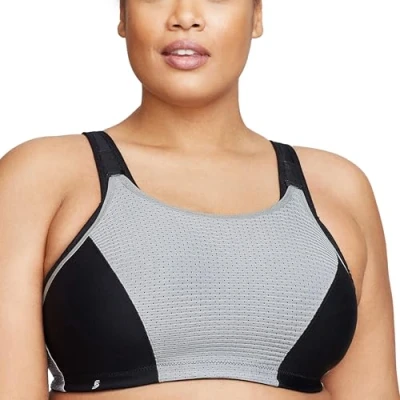 Image of Glamorise Full Figure Plus Size Custom Control Sports Bra Wirefree #1166 Black/Grey
