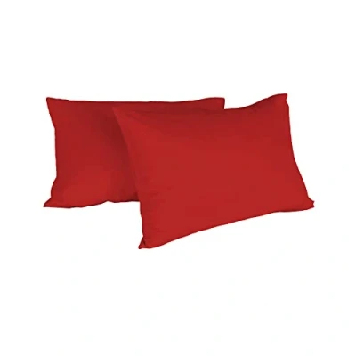 Image of Italian Bed Linen Max Couple of Plain Color Pillowcases, 100% Cotton, red, 52x82cm