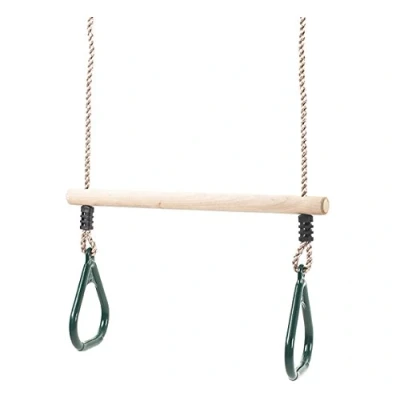 Image of Wooden Trapeze Bar with Green Rings for Climbing Frames and Garden Swings