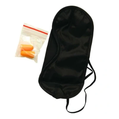 Image of Travel Sleep Eye Mask Sleeping &amp; Ear Plug Set Blind Fold Soft Fabric Ideal For Car Plane Journeys (Black Mask)