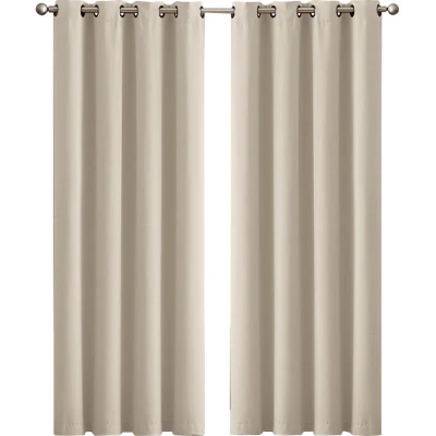 Image of Marlow2x Blockout Curtains Panels 3 Layers Eyelet Room Darkening 117x137cmBeige