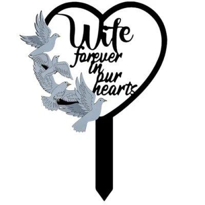 Image of Metal Wife Memorial Stake Grave Dove Decorations for Cemetery Gravesite Sympathy Markers Waterproof Gifts Loss of Tombstones Plaque Outdoors Lawn Yard Decor (Wife)