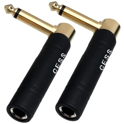 Image of CESS 190 Guitar Plug Adapter Right Angle 1/4 Inch TS Female to Male, 6.35mm Mono Connector Metal Shielded, 2 Pack