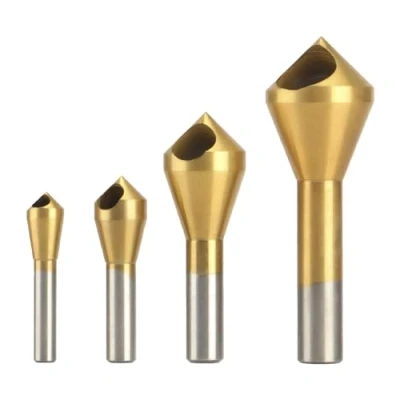Image of 4 Pcs Titanium Coated Countersink Chamfer Tool Metal Deburring Drill Bit Set Sturdy Bits for DIY Wood Plastic