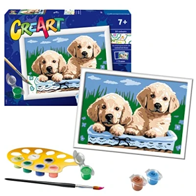 Image of Ravensburger CreArt Cute Puppies Paint By Numbers Kits for Children &amp; Adults Ages 7 Years Up Kids Craft Set