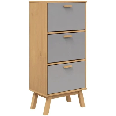 Image of vidaXL Shoe Cabinet OLDEN Grey and Brown 55x35x120cm Solid Wood Pine