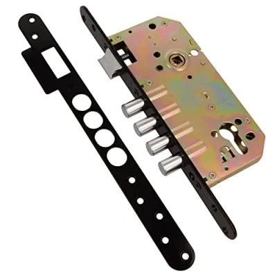 Image of Amig Mortise Lock with Bolts for Wooden Doors Mod. 101 Base 50/85 mm Without Cylinder and Safety Shield Reversible Handle Steel Finish in Black