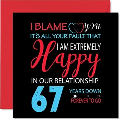 Image of Funny 67th Anniversary Card for Husband Wife Your Fault I&#039;m Extremely Happy Wedding Partner, 145mm x Greeting Cards Sixty Seventh Anniversaries