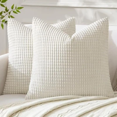 Image of MIULEE Set of 2 Christmas Cushion Covers Cushions Decorative Corduroy 18x18 Inches, 45cm x Striped Solid Square Throw Pillow Cases for Sofa Couch Home Bedroom Cream