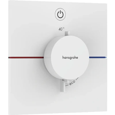 Image of hansgrohe ShowerSelect Comfort E thermostat conceiled, bathroom tap with safety stop at 40 C, square for showers and bath tubs, shower mixer 1 function, matt white, 15571700