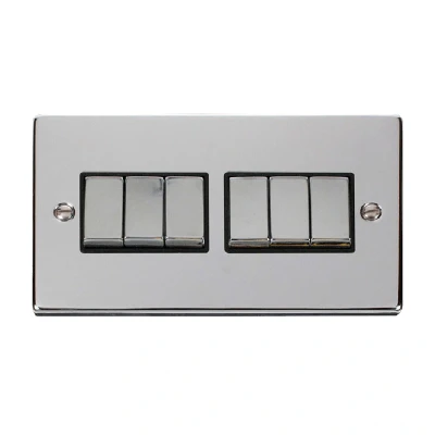 Image of Click Deco 6 Gang 2 Way Ingot 10AX Switch Polished Chrome Black Inserts