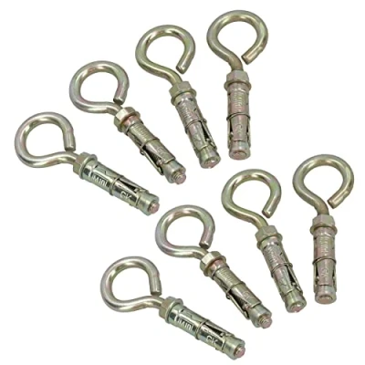 Image of 10mm Closed Hook Eye Bolts Rawl Shield Wall Anchor Expansion Brick Stone 8pc
