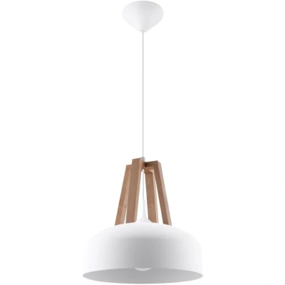 Image of Casco 1 Light Dome Ceiling Pendant White, Natural Wood, E27