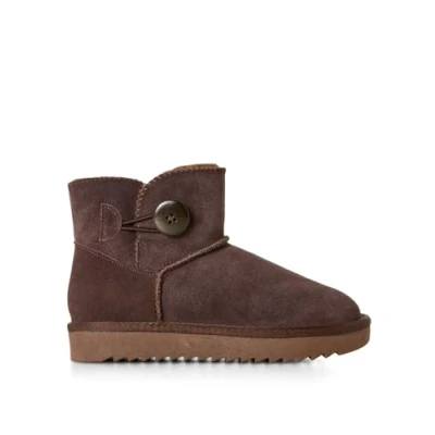 Image of Joe Browns Women&#039;s Cosy Sheepskin Real Suede Button Detail Ankle Boots, Dark Brown, 5 UK