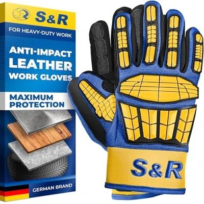Image of S&amp;R Protective Gloves with Protectors, Size XL/10, 1 Pair of Flexible Padded Mechanic Gloves, Shock Absorbing Heavy Duty Work Certified, Impact Resistant for