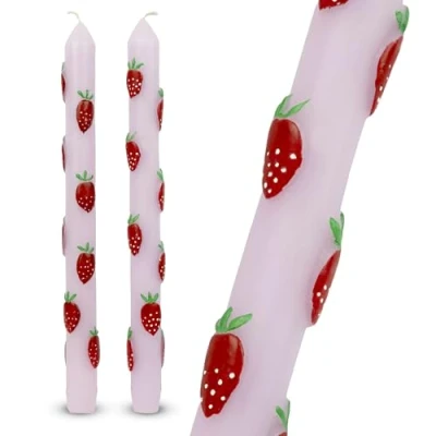 Image of 2 x Hand Painted 3D Pink Strawberries Dinner Candles Ideal Birthday or Mothers Day Gift Unscented, 8 Hours Burn Time Eco Friendly Packaging, Summer Table Decor Made by Talking Tables