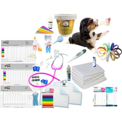 Image of Complete Deluxe Whelping Puppy Kit, Aspirator, Lactol Milk &amp; Bottle, Guides, Cord Clamps etc Full Kit