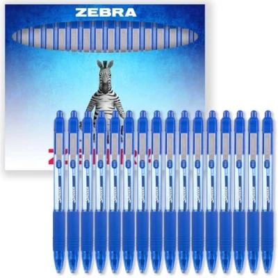 Image of Zebra Z Grip Smooth Ink Retractable Ballpoint Pen 1.0mm Nib Pack of 16 Pens In Gift Box Packaging (Blue)