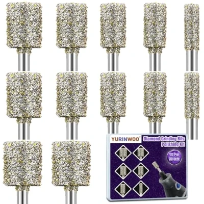 Image of 12Pcs Diamond Grinding Bit Set, Grit 50 Stone Carving Set Compatible with Dremel, Burr Bits Rotary Tool Accessories 3mm Shank for Glass and Ceramic Carving, Grinding, Polishing