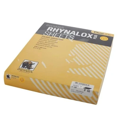 Image of Indasa Rhynalox Plusline Production Paper P60 grit Sand Sheets Pack 50 Automotive Refinishing Sandpaper Sanding Solid 230mm x 280mm System