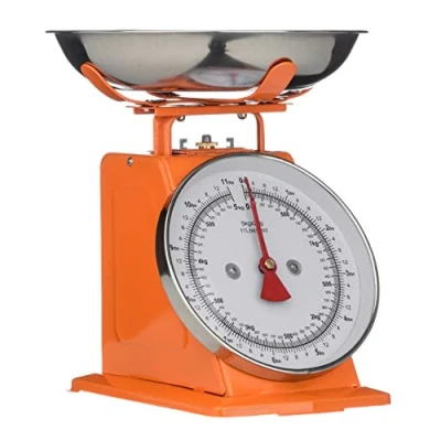 Image of Premier Housewares Retro Kitchen Scales with Bowl Stainless Steel Food Cooking 5kg Weighing Scale Bowl, Orange, H26 x W22 D21cm