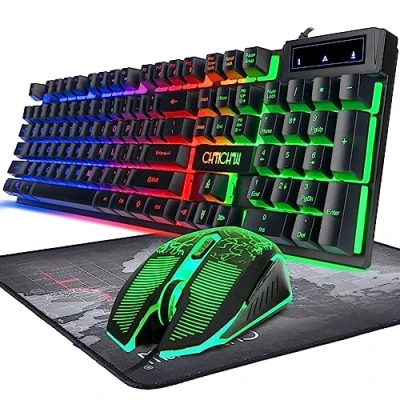 Image of CHONCHOW Gaming Keyboard and Mouse set wired ，Adjustable LED Backlt Usb + 4800DPI 6 Buttons Optical Rainbow FREE Pads