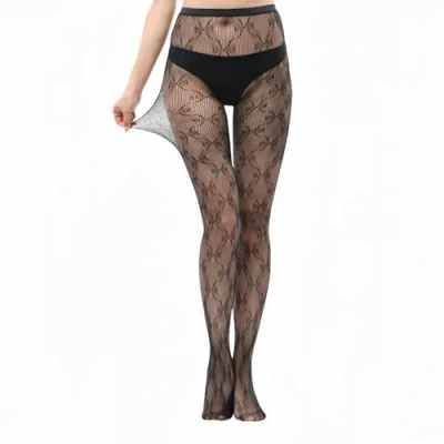 Image of Malustar Patterned Fishnet Tights (S L, Bows Black)