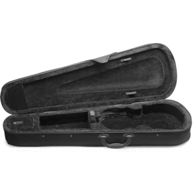 Image of Stagg Full Size 4/4 Electric Silent Violin Set with Bow, Hard Case, Strap, Stereo Headphones and Rosin, Metallic Black, X Shape