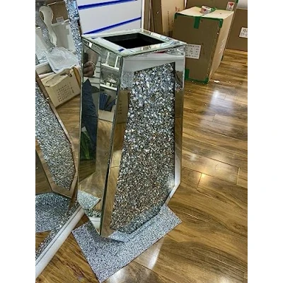 Image of Biznest 70Cm Xl Large Sparkle Diamond Crushed Crystal Sparkly Silver Mirrored Floor Vase