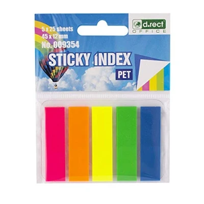 Image of D.RECT Adhesive Strips Page Marker Index Sticky Film Text PET 45 x 12 mm 5 25 800084 Multicolor