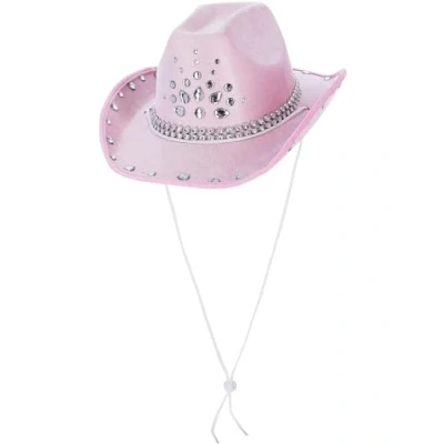Image of Smiffys Baby Pink Rhinestone Cowboy Hat, Cowboys and Indians Fancy Dress, Western Dress Up Hats