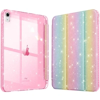 Image of FINTIE Slim Case for iPad (A16) 11th Generation 11 Inch (2025), 10th 10.9 (2022) [Built in Pencil Holder] Sparkly Cover with Shiny Back Shell, Auto Wake/Sleep, Rainbow Ombre