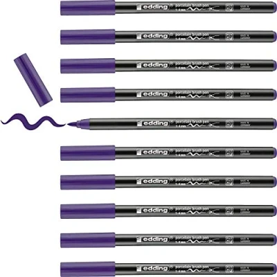 Image of edding 4200 porcelain brush pen violet 10 pens tip 1 4 mm felt for painting and decorating ceramics, dishwasher safe, lightfast ink, quick drying