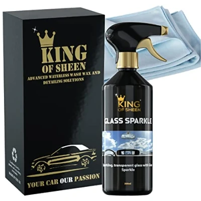 Image of King of Sheen Glass Sparkle Car Cleaner and Polish with Professional Microfibre Cloth, Sparkling Transparent Effortlessly, 500ml