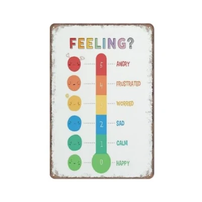 Image of KOPUTE Rainbow Feelings thermometer, poster, Calm down corner, Self regulation therapy office,Retro Metal Poster Wall Art Kitchen Garden Farm Home Decoration,tin sign 14X20cm