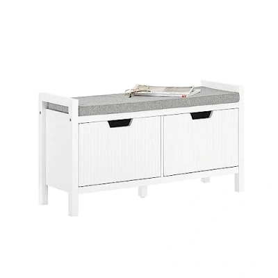 Image of SoBuy FSR146 W, Hallway Storage Bench Shoe Rack Cabinet with 2 Doors and Seat Cushion