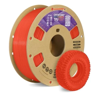 Image of OVERTURE TPU Filament 1.75mm Flexible Roll, 95A Soft 3D Printer Filament, 1kg Spool (2.2 lbs), Dimensional Accuracy +/ 0.02 mm (TPU Neon Red)